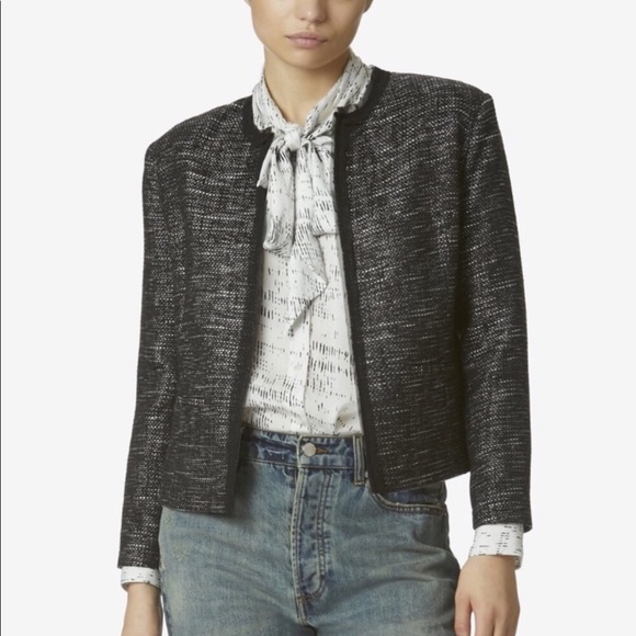 Avec Les Filles Black Tweed Open Front Blazer - Picture 1 of 9